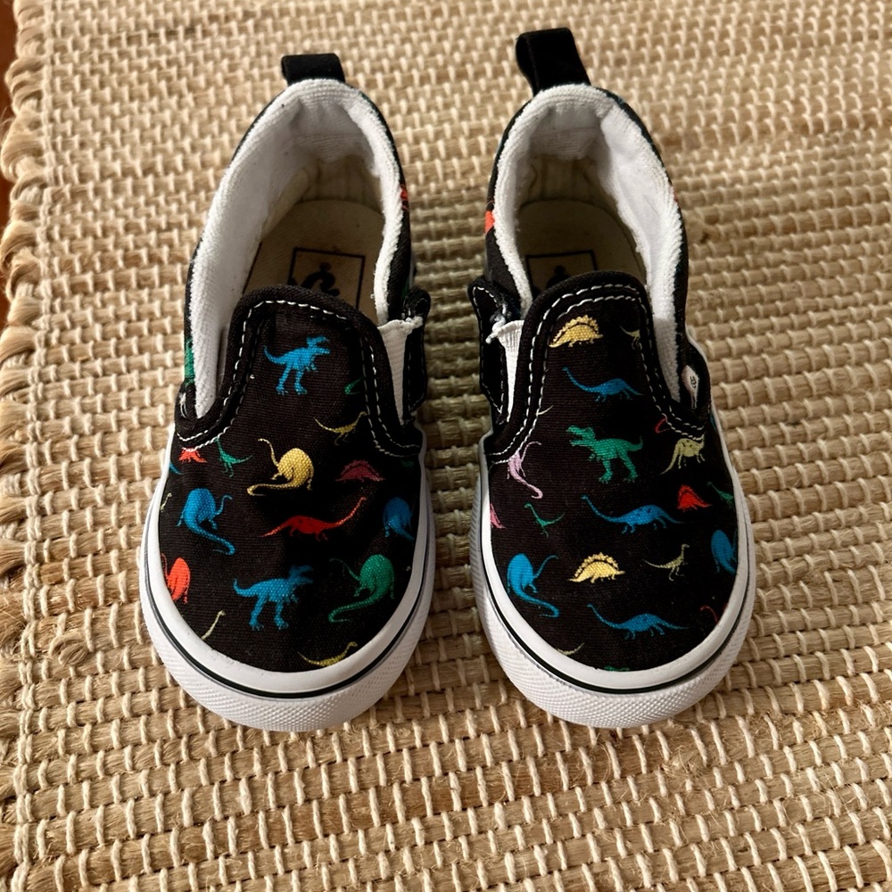 Vans Black Dinosaur Slip-On Sneakers Size 7 TODDLER